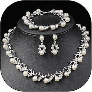 Pearl Jewelry Set Boho Adjustable Beaded Crystal Rhinestone Statement Set Classy